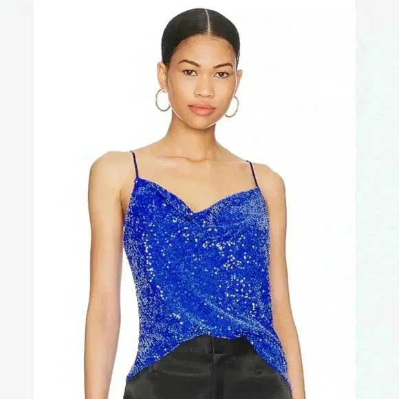 NWT Generation Love Monet Sequin Cami Tank Top Cobalt Blue S - Picture 1 of 4